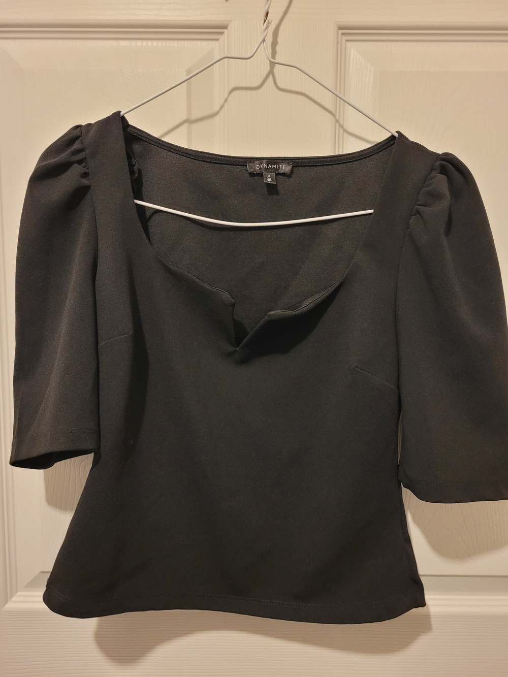 Dynamite Black Puff Sleeve V-Neck Blouse